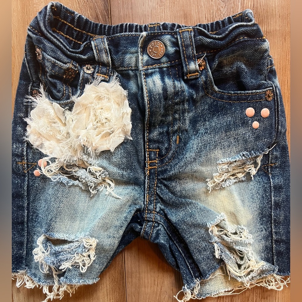 Baby Girl Denim Shorts - Distressed- Polo by Ralph Lauren